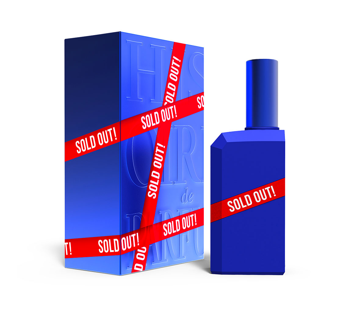 A perfume bottle of This is not a blue bottle 1/.8, Sold Out! Le Parfum - 60ml next to its packaging box.